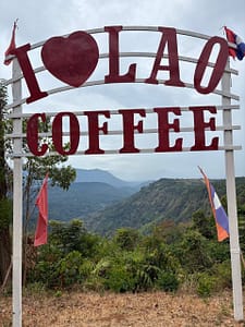 Stopping for coffee with a view on the Pakse Loop