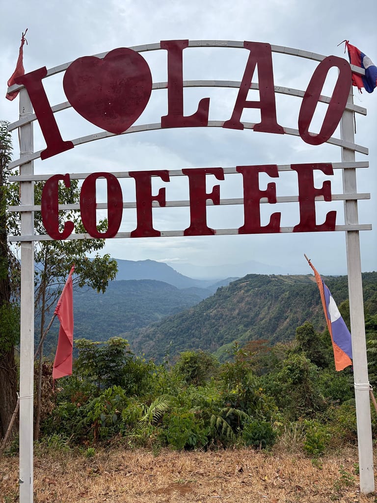 Stopping for coffee with a view on the Pakse Loop